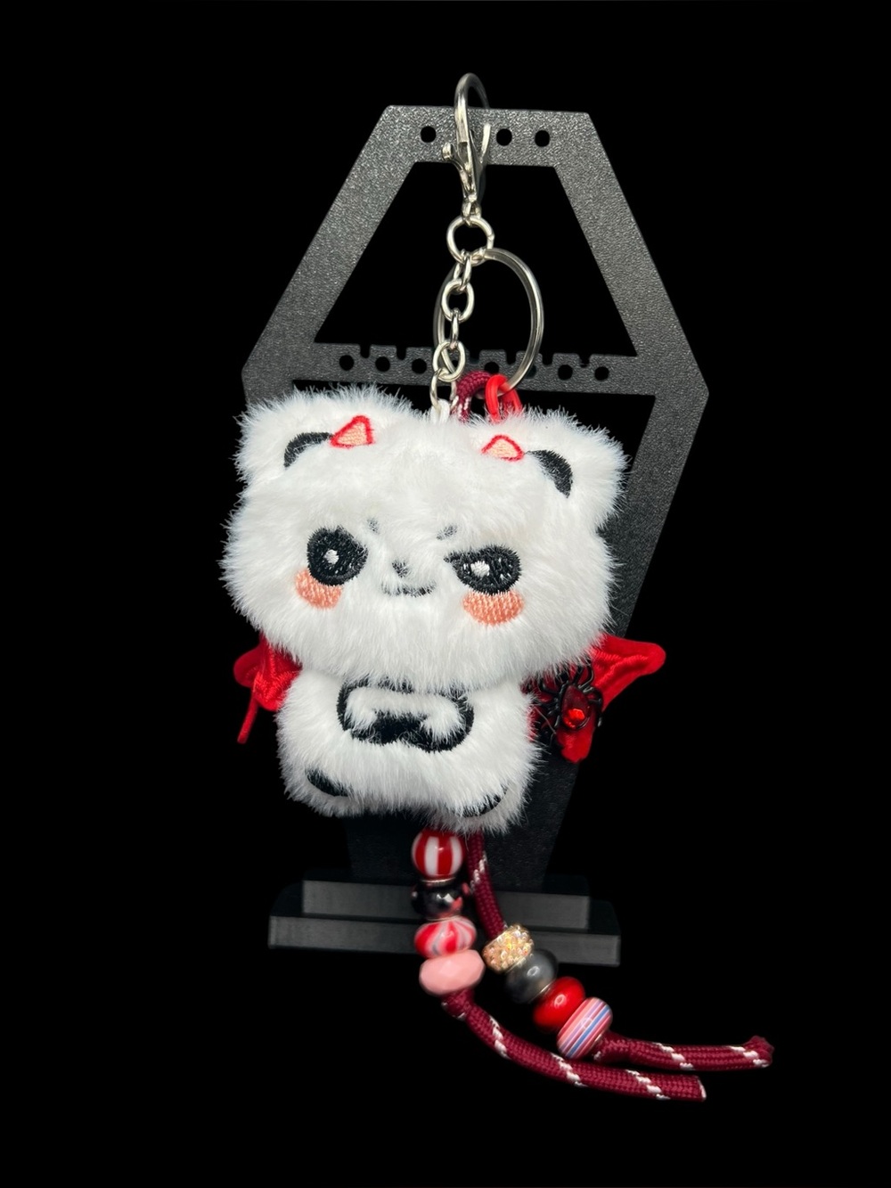 NWT Plush Grey Devil Cat Bat Keychain Bag Charm 🩸🦇🐾